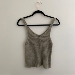 Woven V Neck Khaki Cropped Tank | Boho Top | Sz M